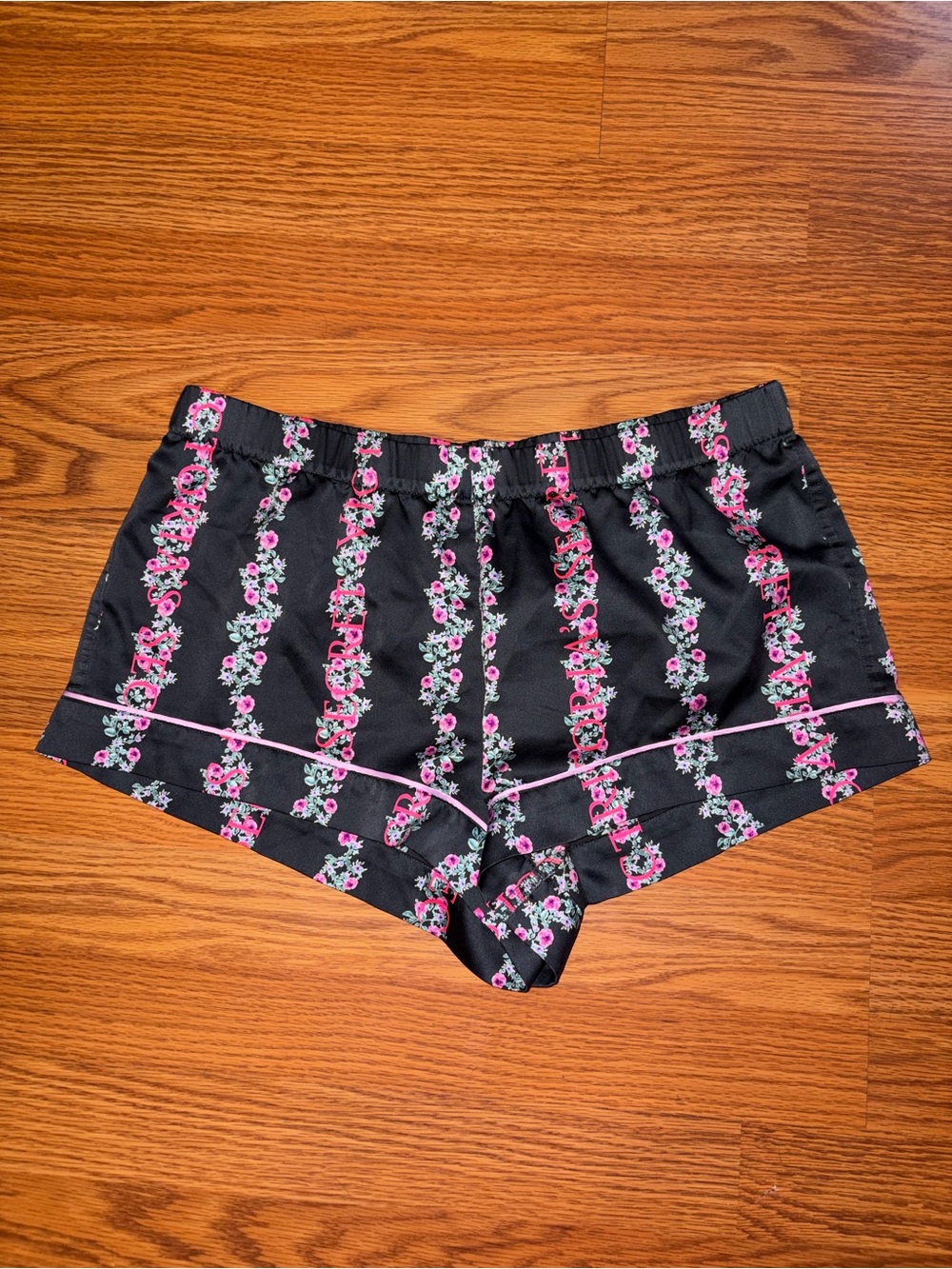 Victoria's Secret Black Shorts with Pink Floral Stripe